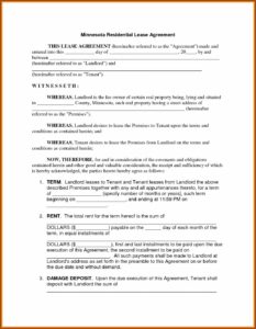 Free Minnesota Residential Lease Agreement Forms