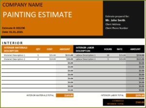 Free Painting Estimate Template Excel