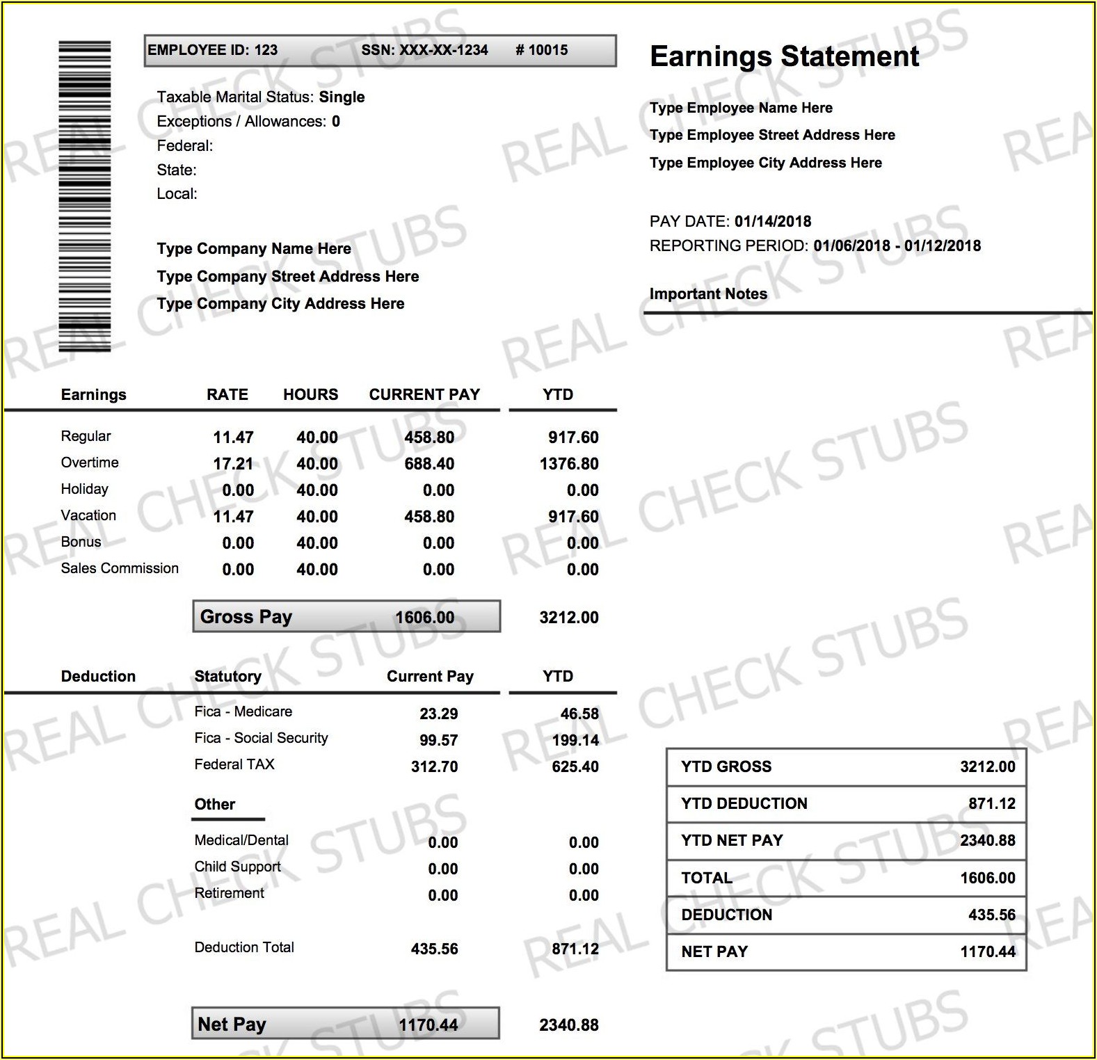Free Paycheck Stubs Templates