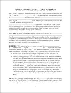Free Pennsylvania Residential Lease Agreement Form