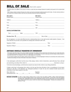 Free Printable Automobile Bill Of Sale Form