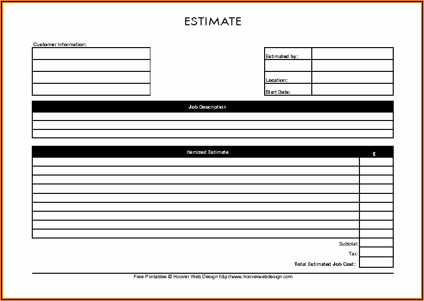 Free Printable Job Estimate Template