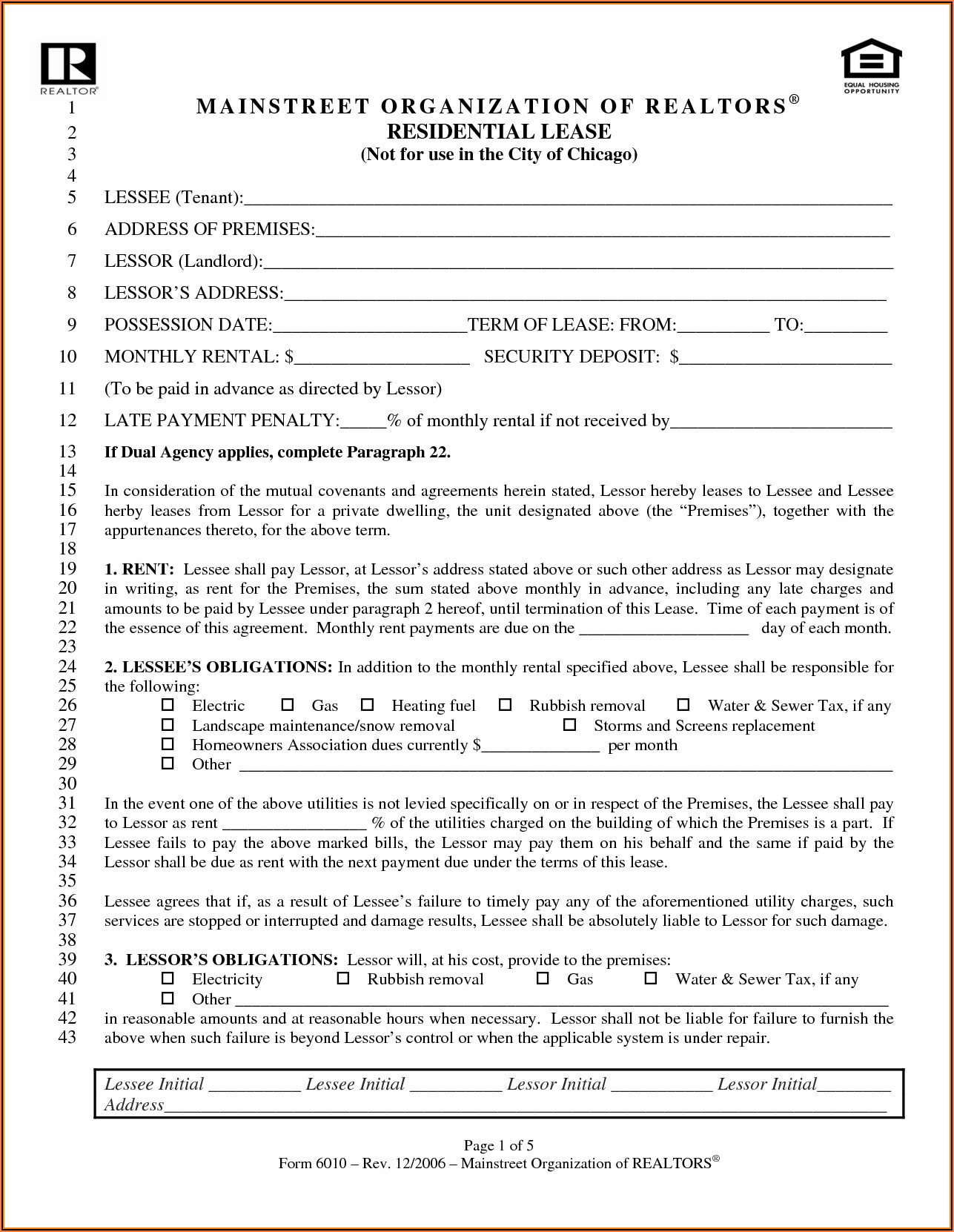 Free Printable Residential Lease Agreement Forms