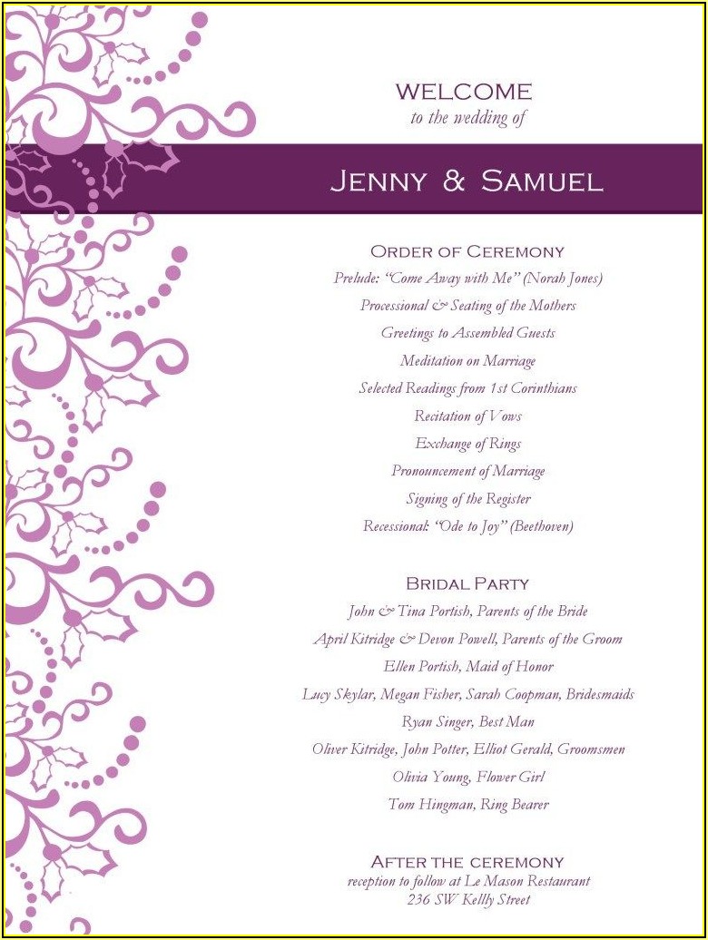 Free Printable Wedding Program Samples