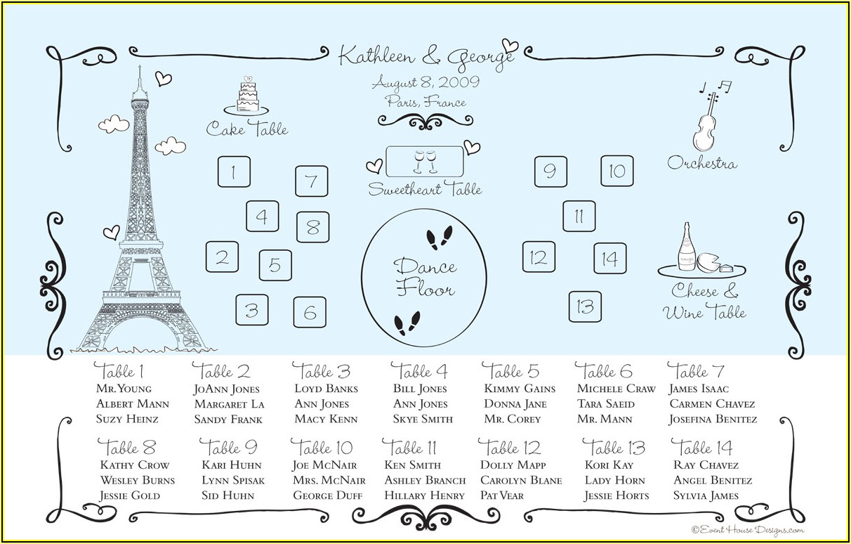 Free Printable Wedding Reception Seating Chart