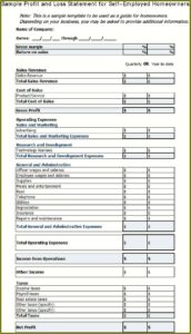 Free Profit And Loss Statement Template For Self Employed