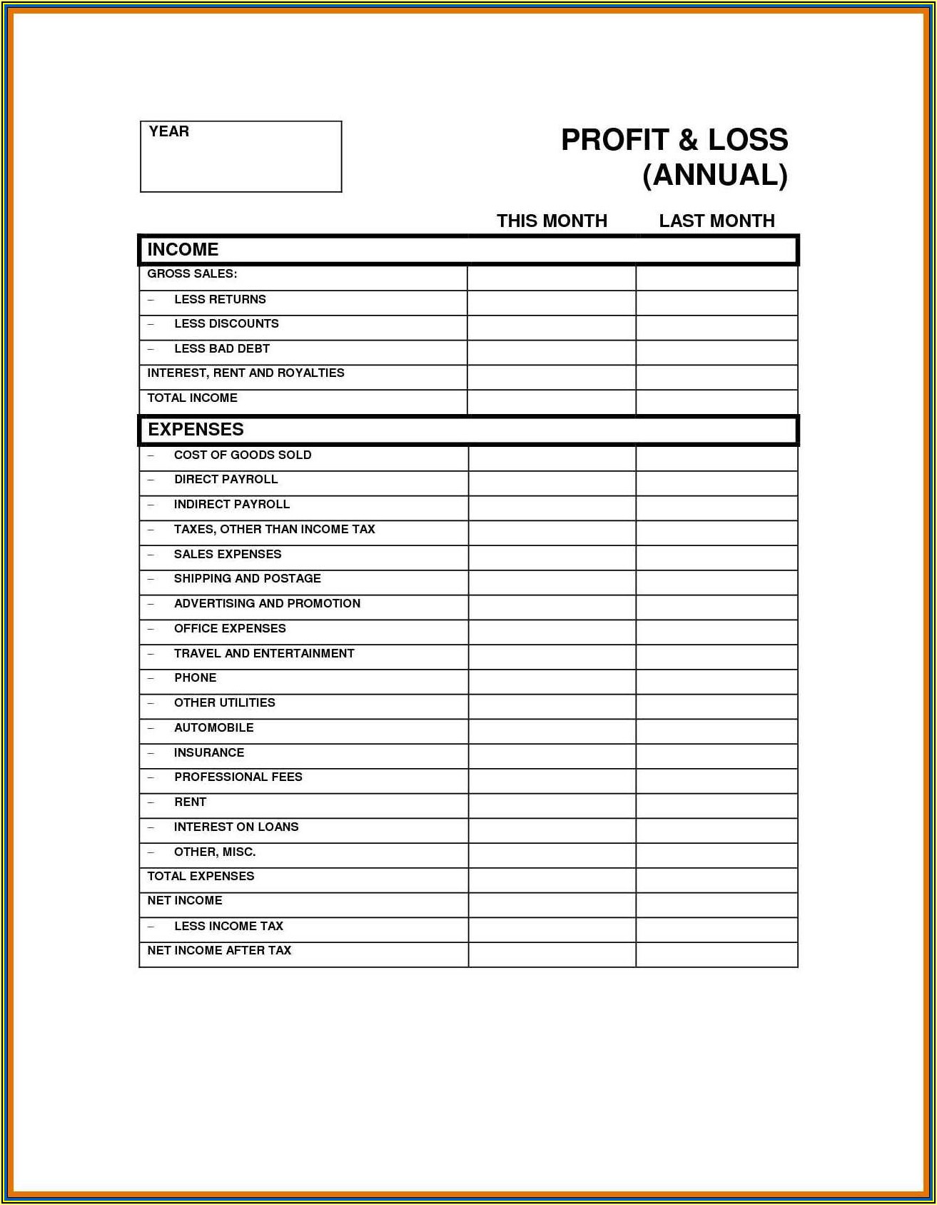 Free Profit And Loss Statement Template For Self Employed Excel