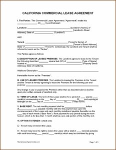 Free Rental Lease Agreement Forms California