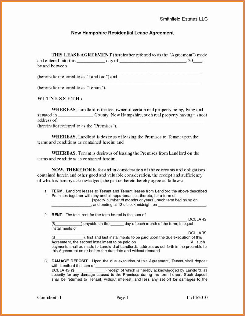 Free Residential Lease Agreement Form Nj