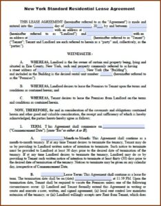 Free Residential Lease Agreement Forms New York