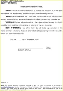 Free Separation Agreement Template North Carolina