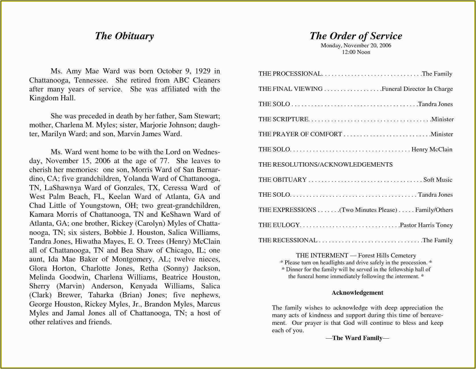 Funeral Programs Templates Free
