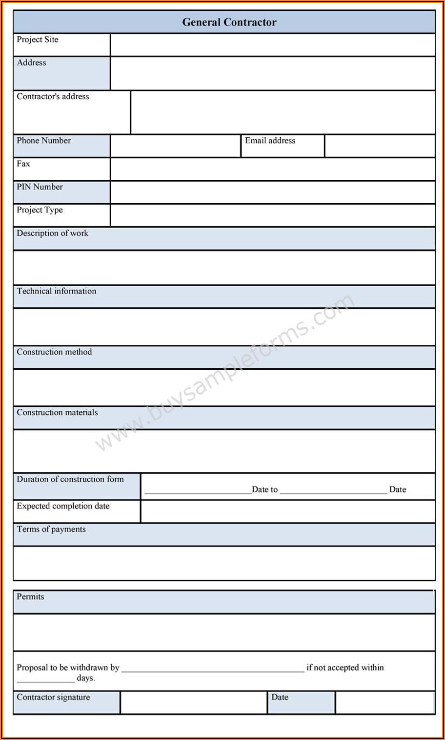 General Contractor Forms Templates