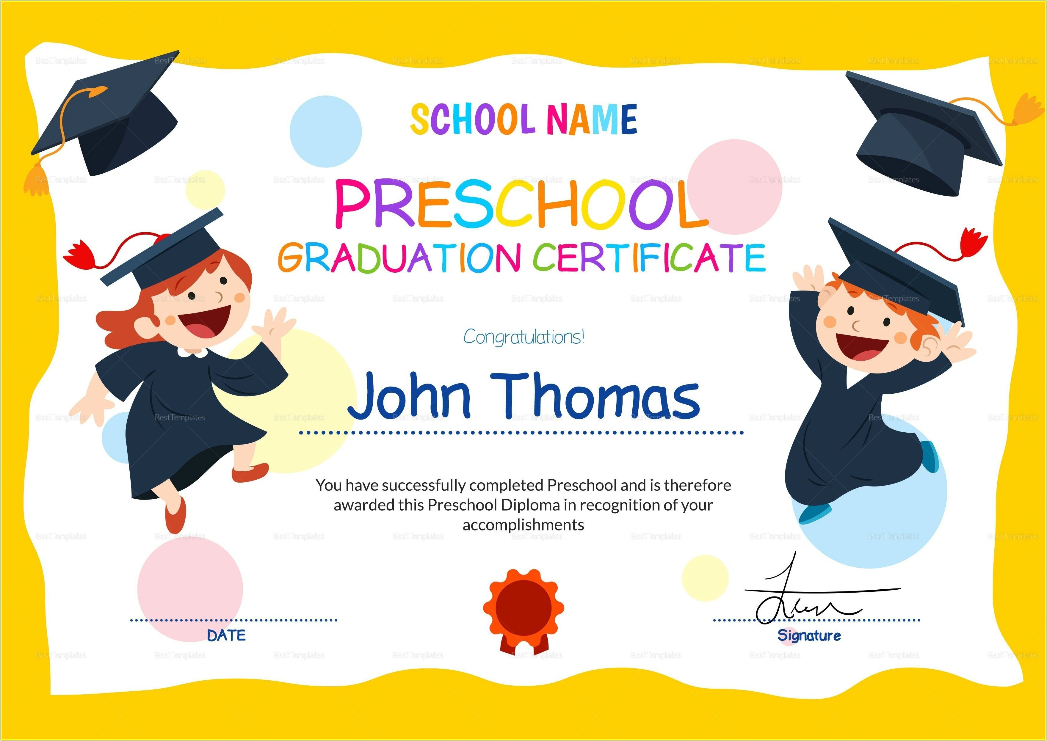 Graduation Certificates Templates Preschool