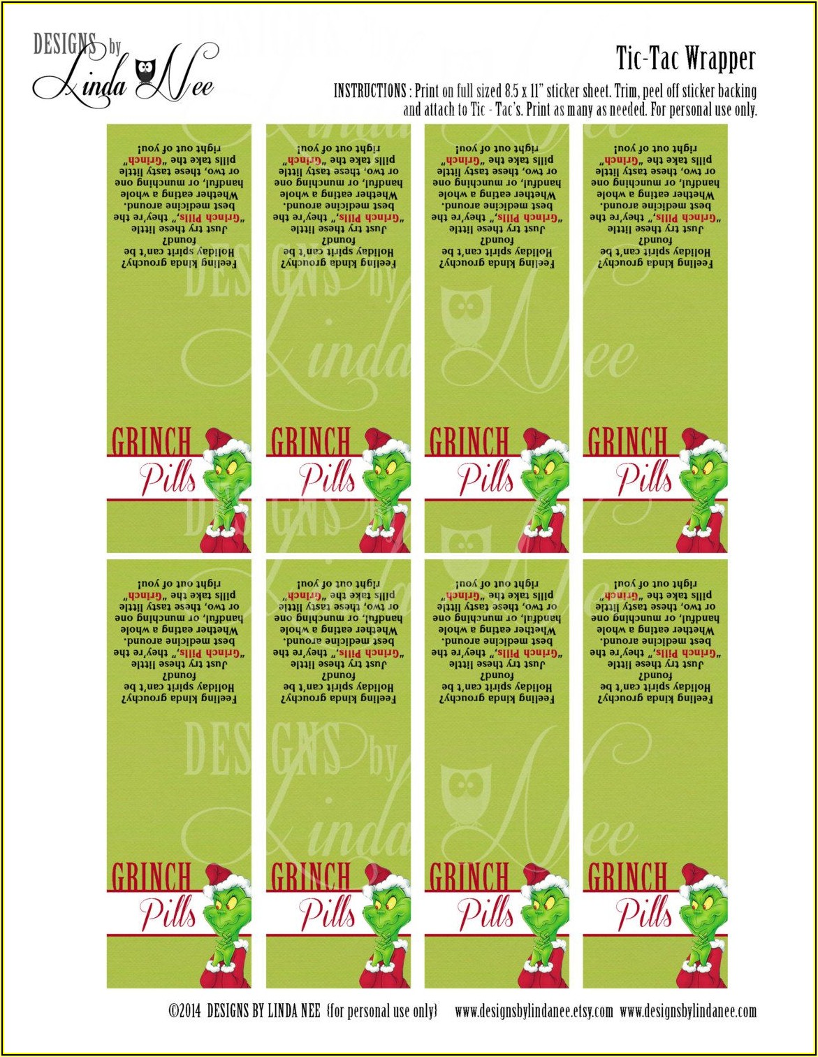 Grinch Tic Tac Label Template