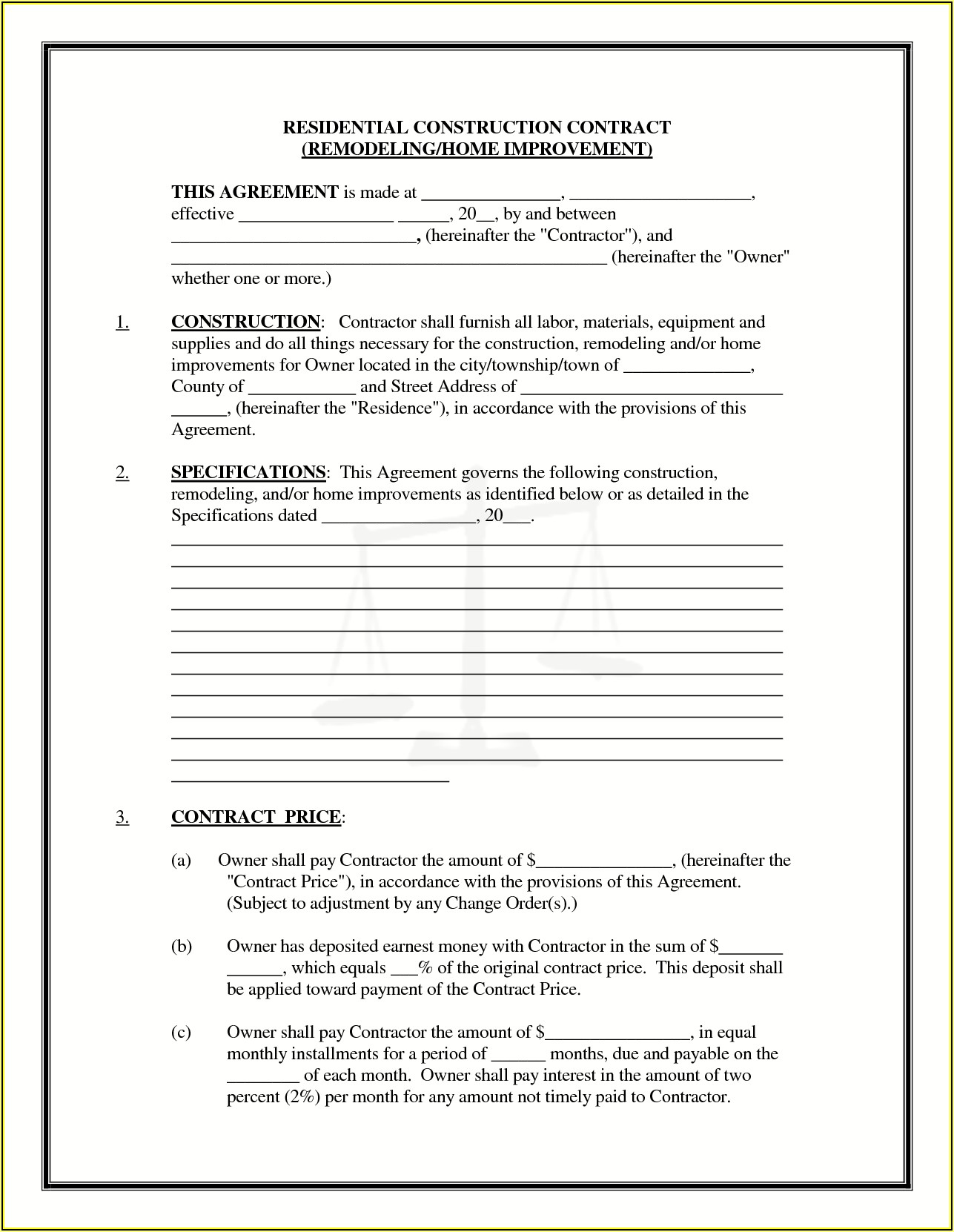 Home Remodeling Contract Template Pdf