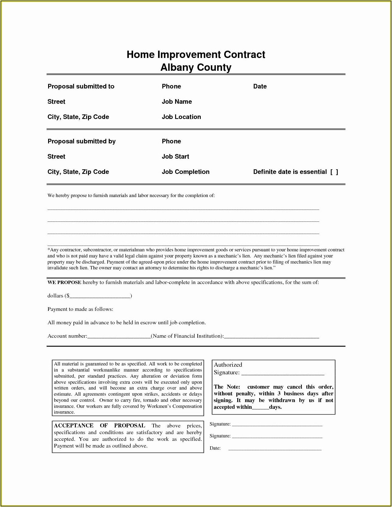 Home Remodeling Contract Template