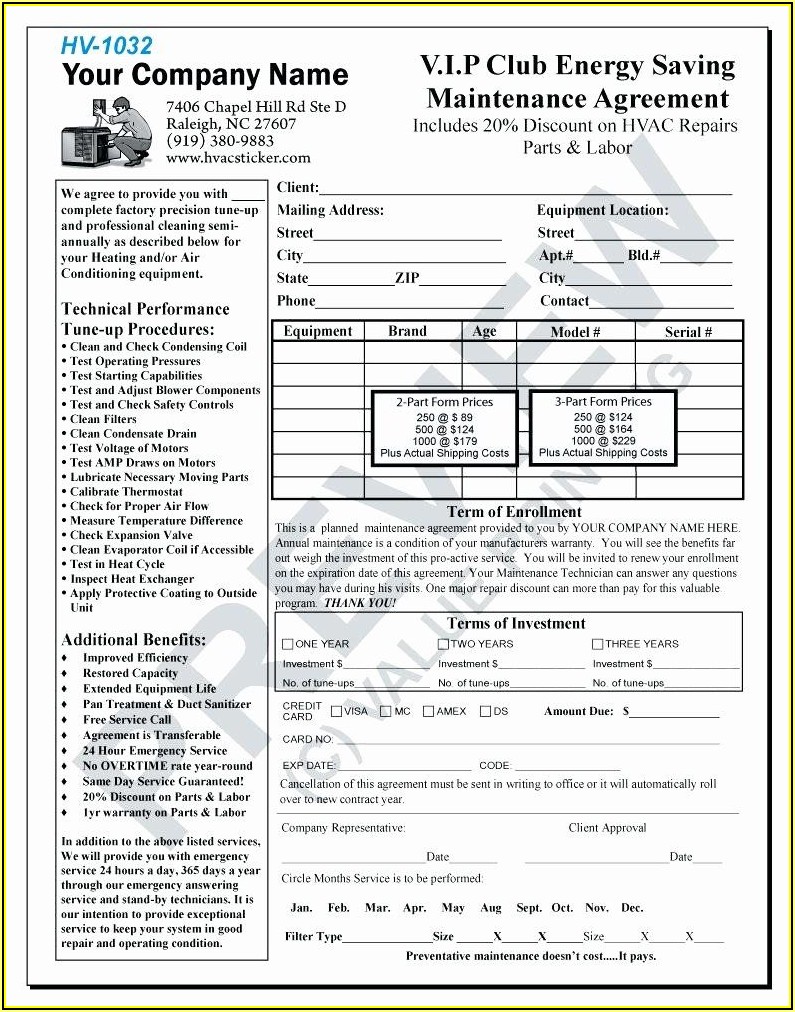 Hvac Preventive Maintenance Contract Forms