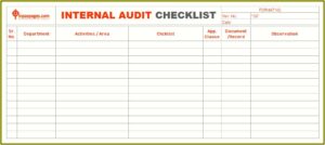 Internal Audit Checklist Excel Format