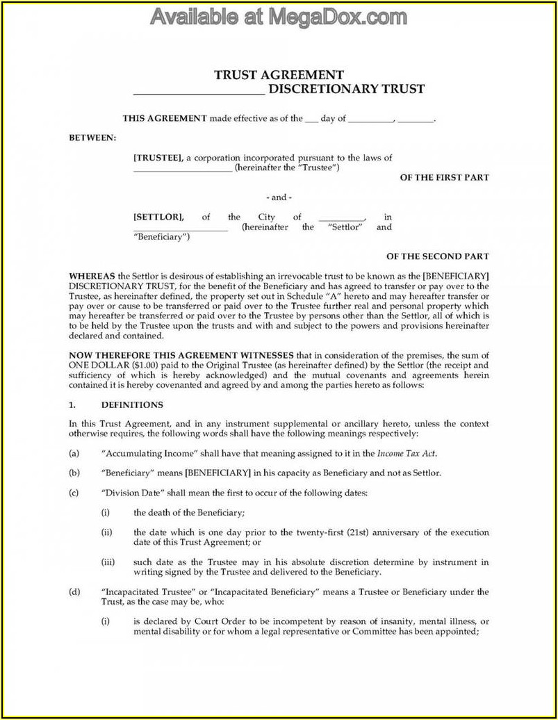 Irrevocable Trust Template Florida