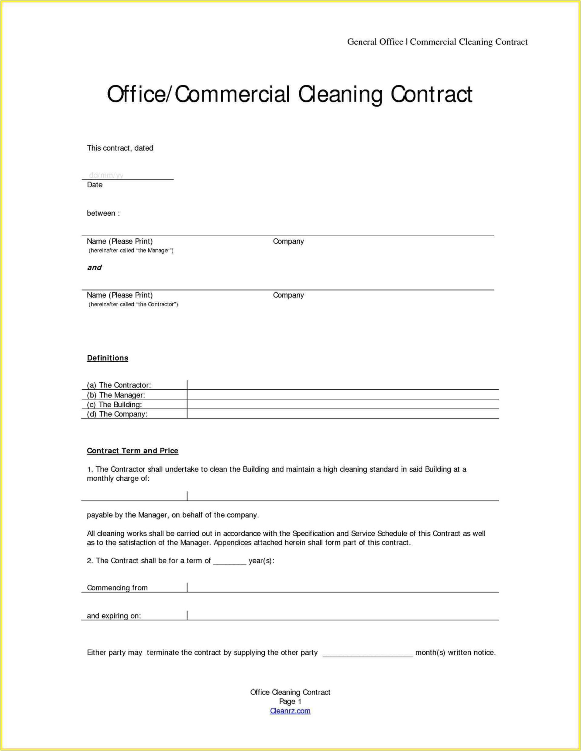Janitorial Cleaning Contract Template