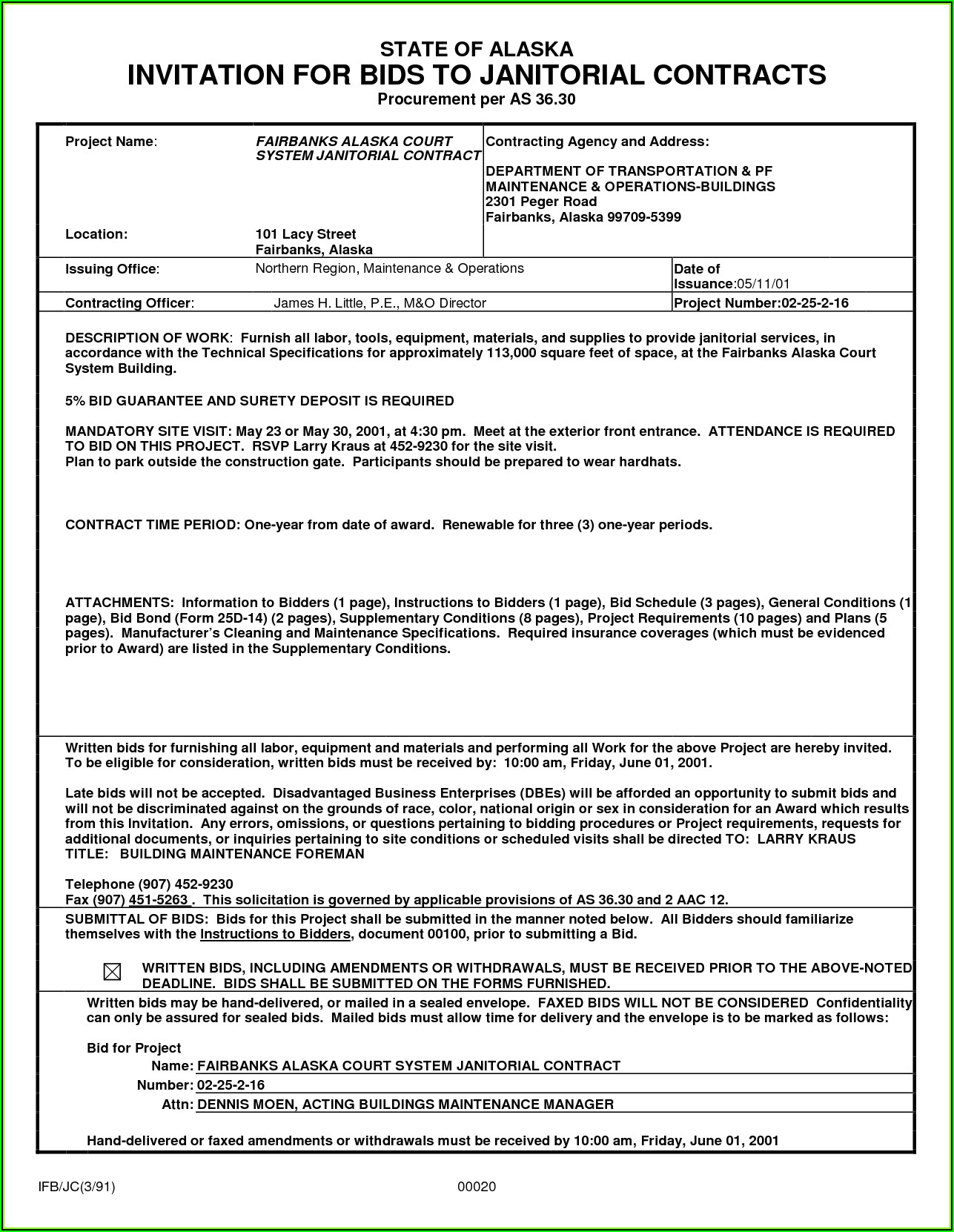 Janitorial Contract Bid Template