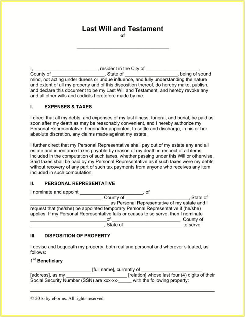 Last Will And Testament Free Template Pdf Uk