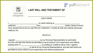 Last Will And Testament Template Free Download Australia
