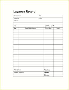 Layaway Agreement Forms