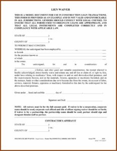 Lien Waiver Form Pdf