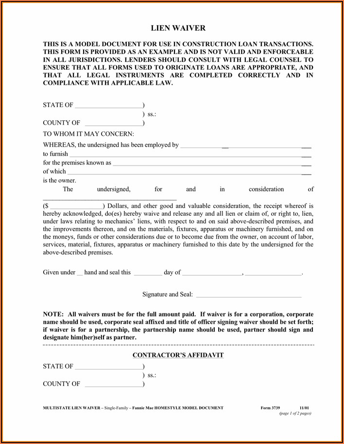 Lien Waiver Form Pdf