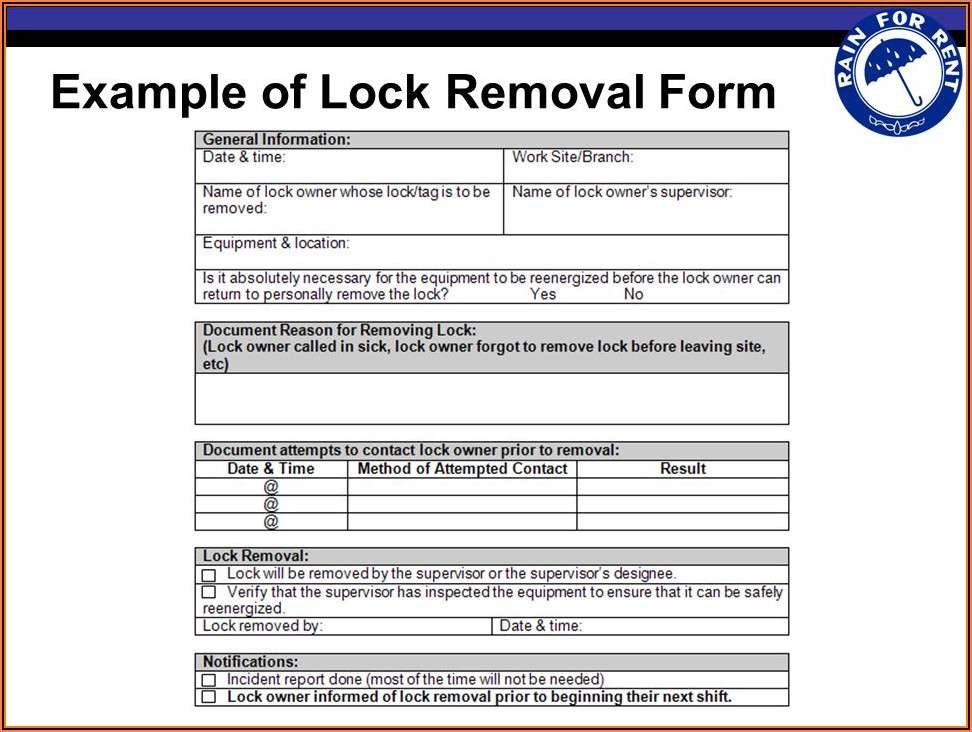 Lockout Tagout Lock Removal Forms