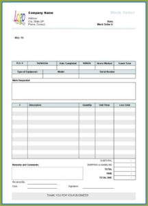 Manufacturing Work Order Template Excel