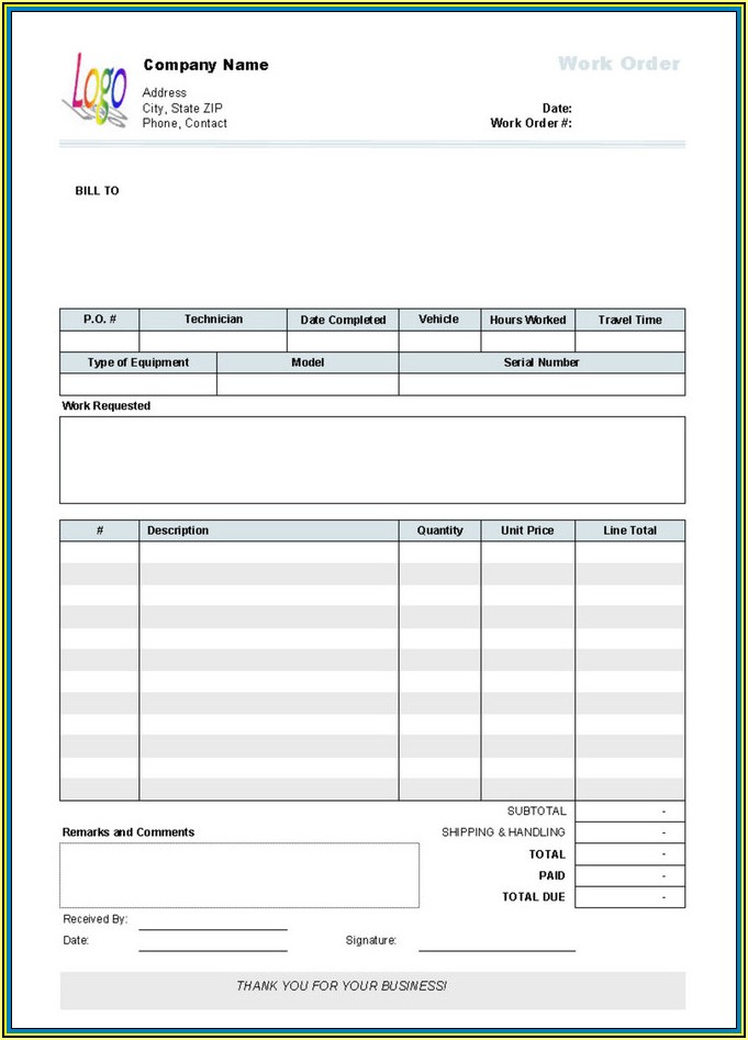 Manufacturing Work Order Template Excel