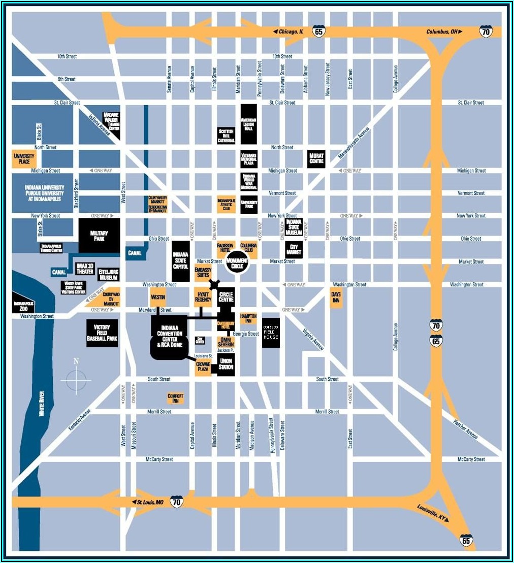 Map Of Downtown Indianapolis Hotels And Restaurants