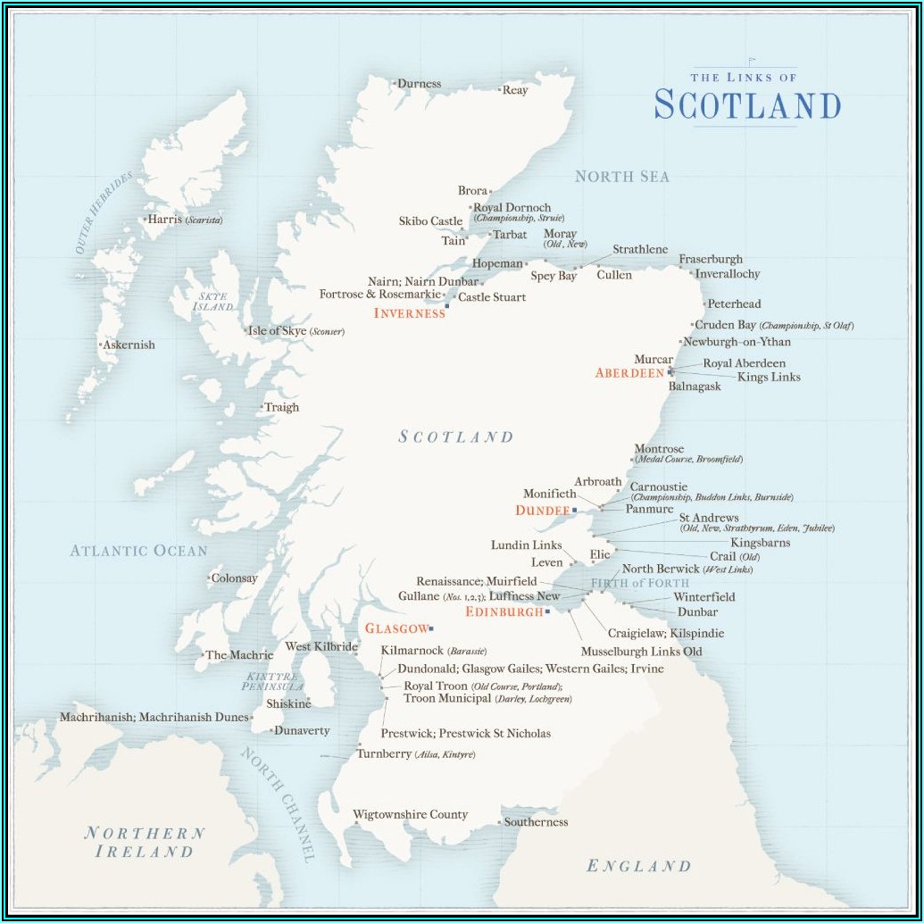 Map Of Famous Scottish Golf Courses