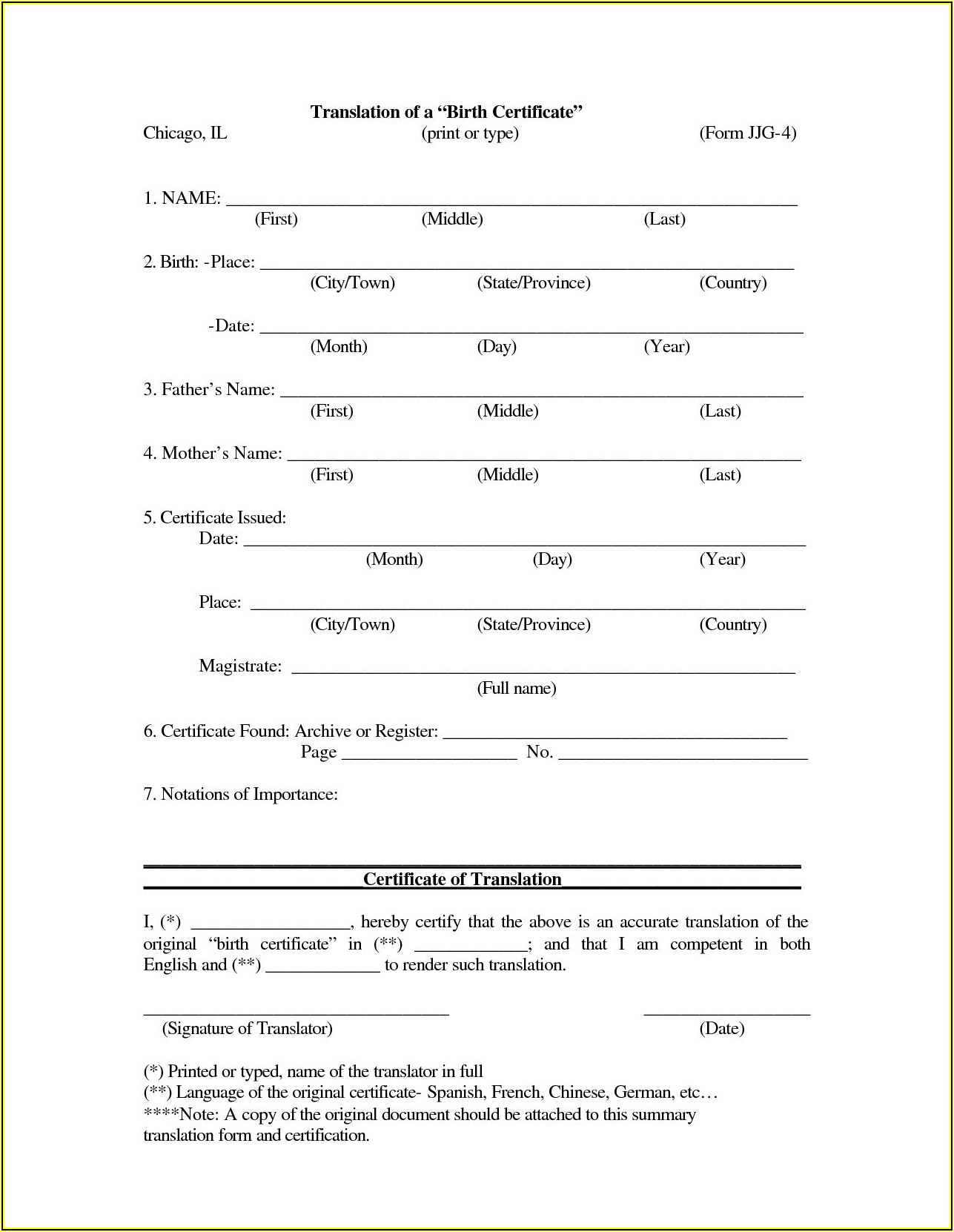 Marriage Certificate Translation Template Free