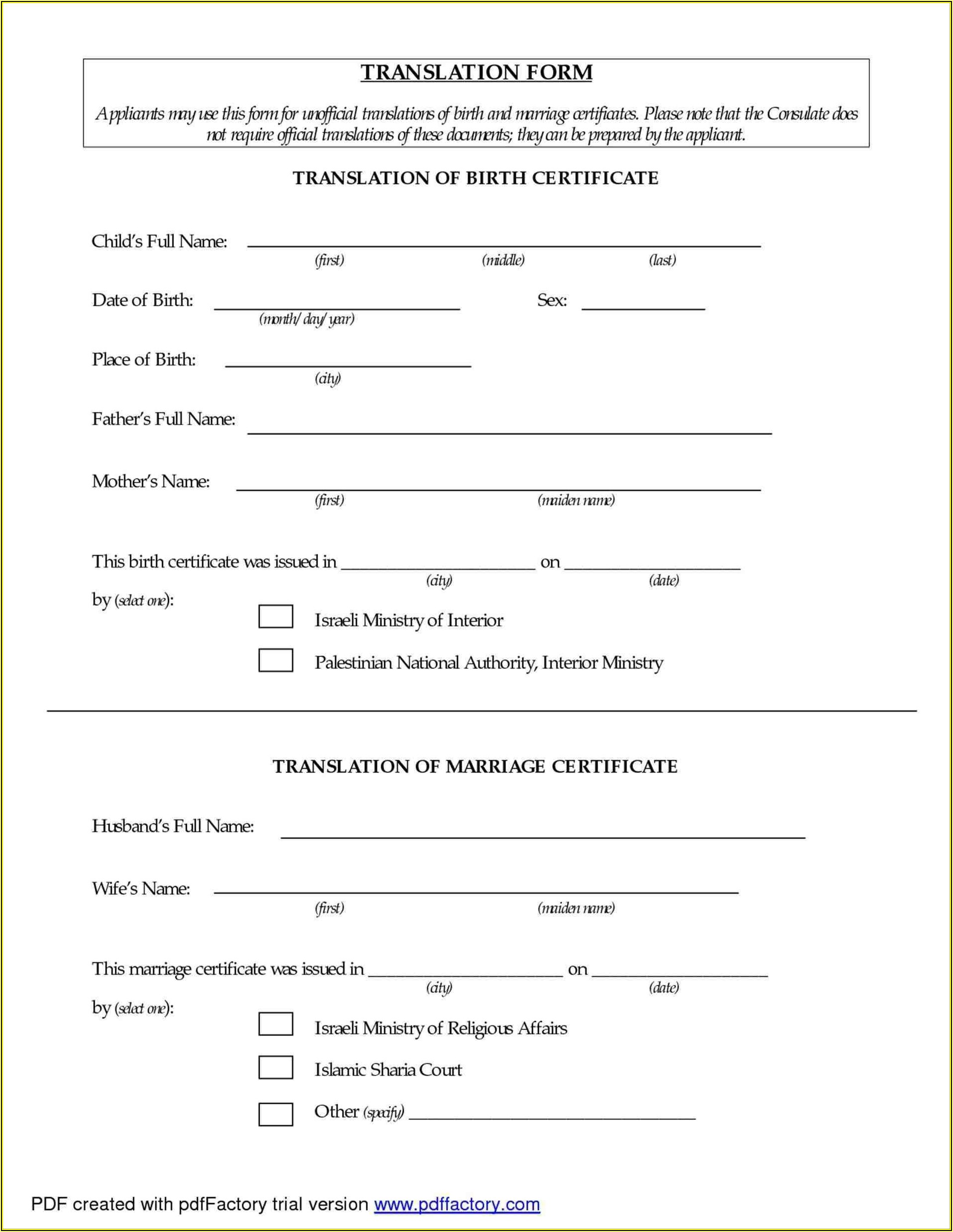 Marriage Certificate Translation Template