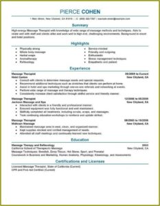 Massage Therapist Resume Template Free