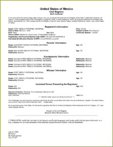 Mexican Marriage Certificate Translation Template