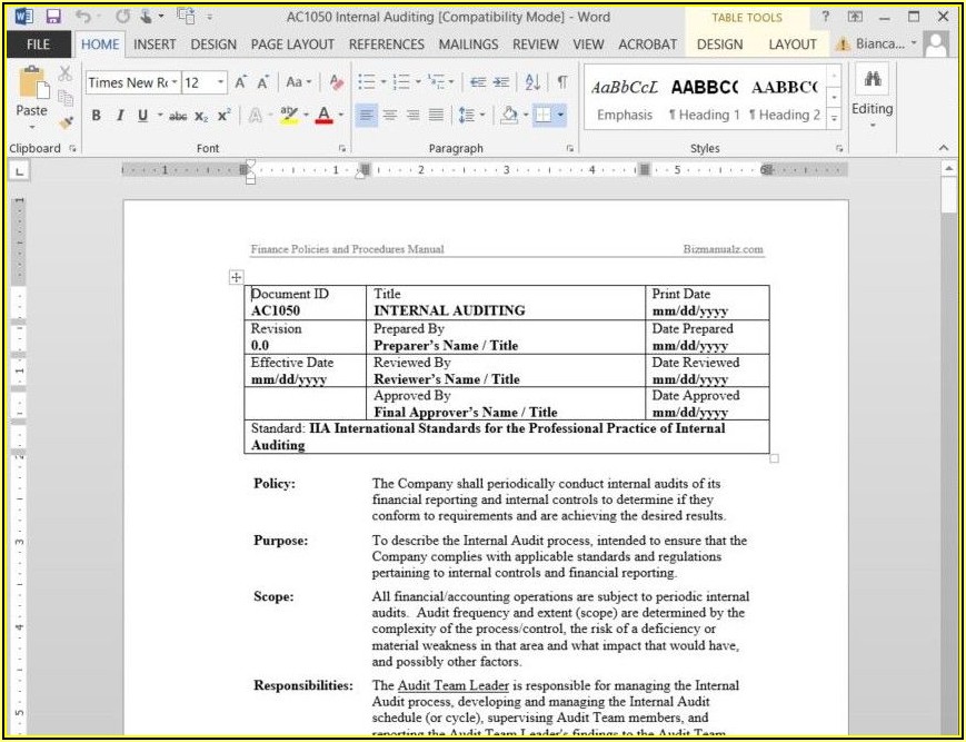 Microsoft Office Procedure Manual Template