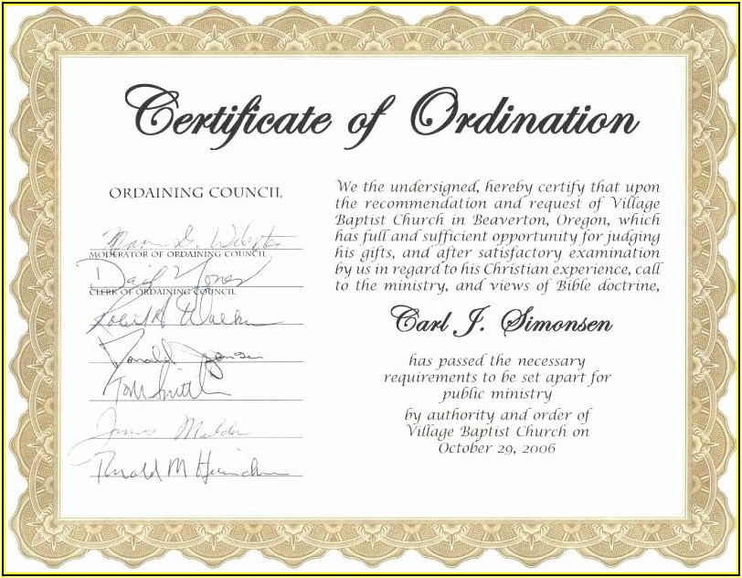 Minister Ordination Certificate Template