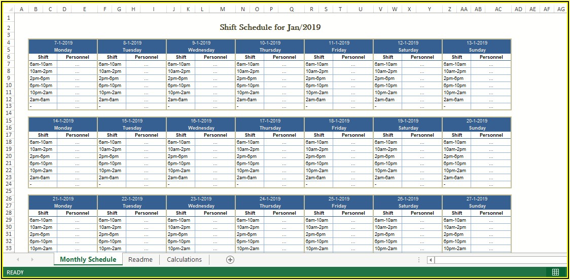 Monthly Employee Shift Schedule Template Download