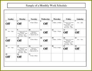 Monthly Work Schedule Calendar Template