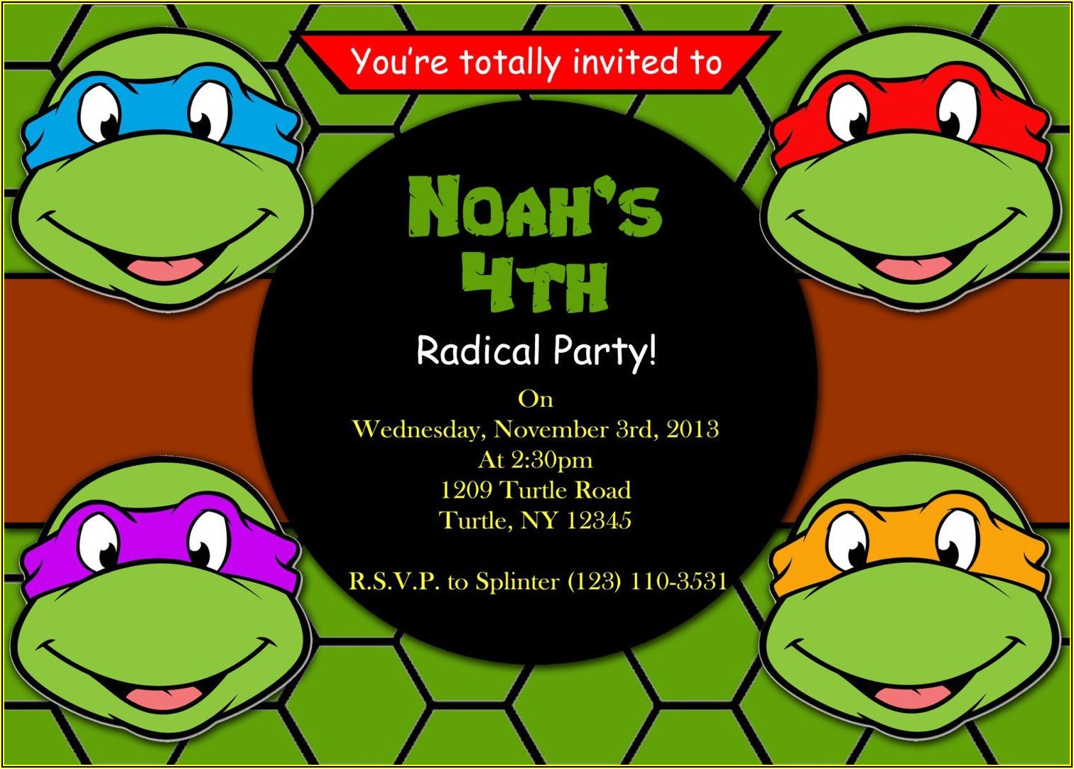 Ninja Turtle Party Invitation Template Free