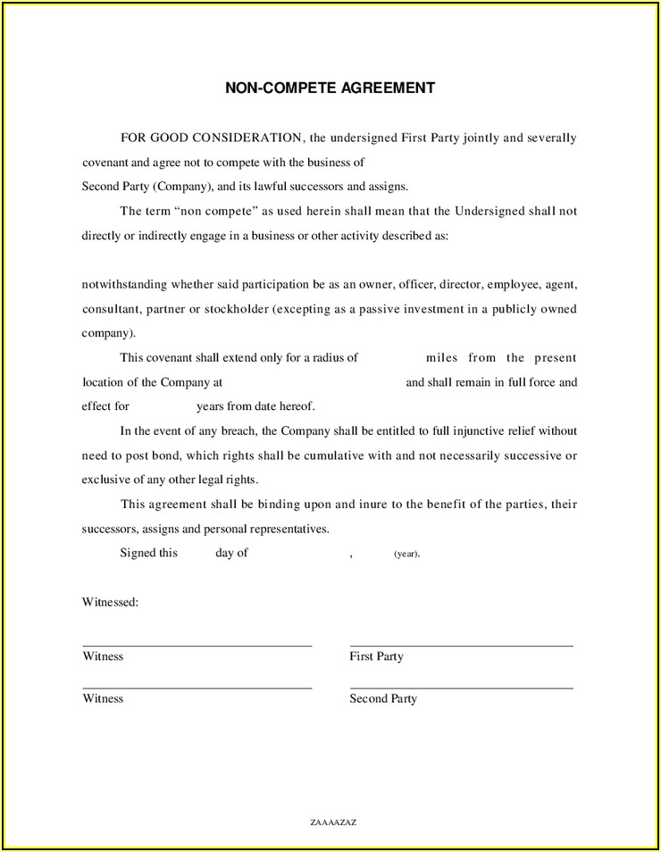 Non Compete Agreement Template Word
