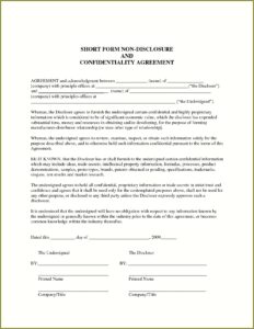 Non Disclosure Agreement Template Free