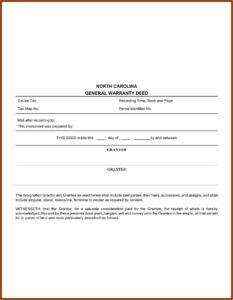 North Carolina General Warranty Deed Form