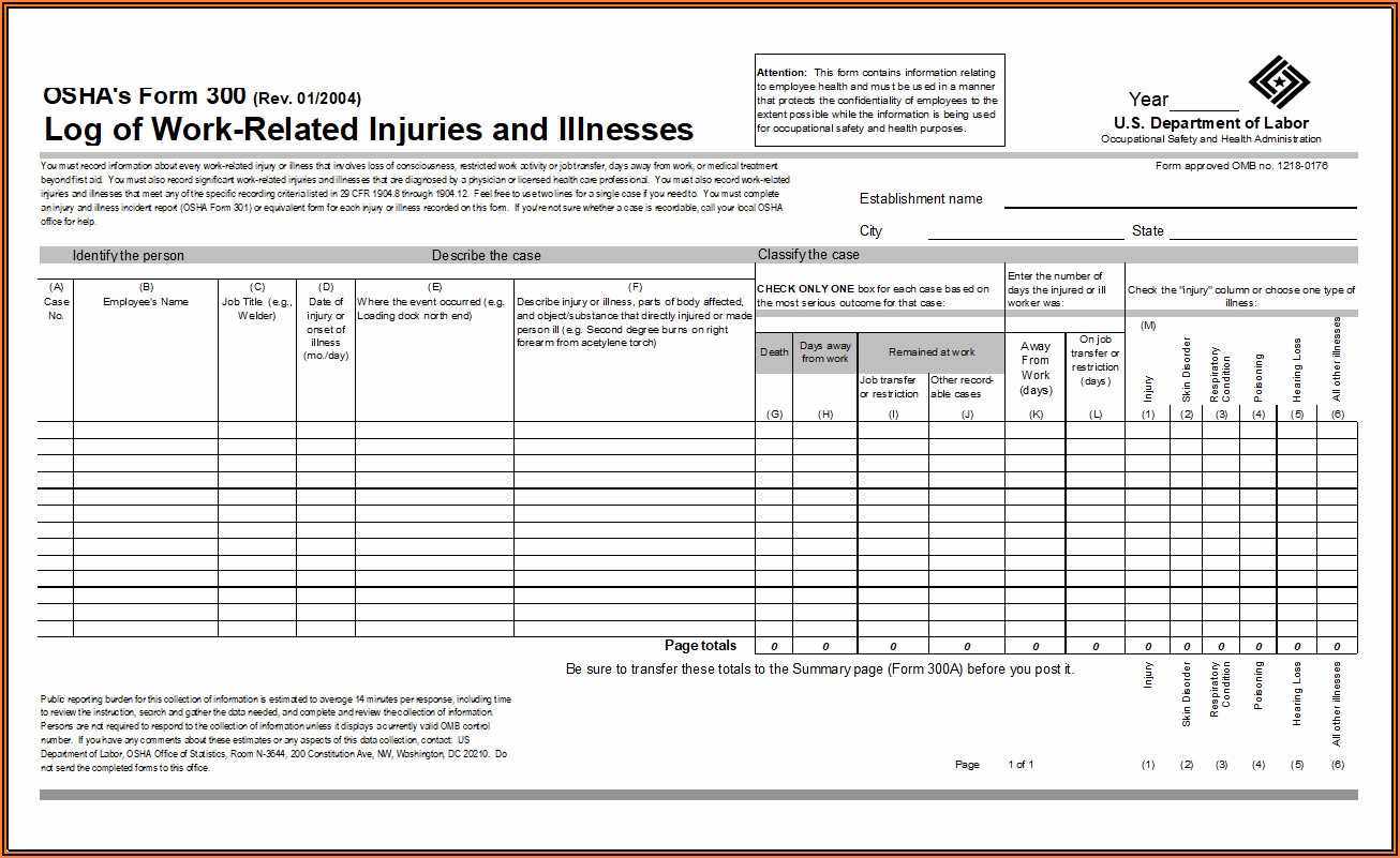 Osha 300 Fillable Forms 2019