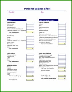 Personal Monthly Balance Sheet Template Excel